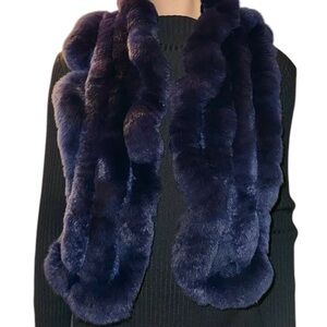 Plush Soft Rabbit Fur Knit Scarf, Navy Blue
